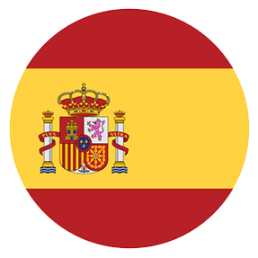 Imagen circular de la bandera española, con franjas horizontales rojas y amarillas. El escudo nacional se sitúa en el centro, mostrando un escudo con diversos símbolos y coronado por una corona.